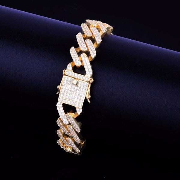 14mm Square Miami Cuban Link Bracelet Gold Color Iced Out Cubic Zirconia Rock Hip hop Style Men's Jewelry - Vimost Shop