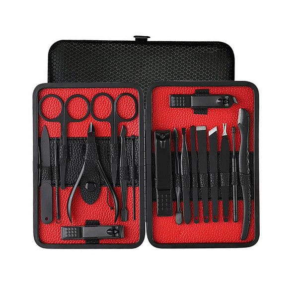 18pcs Pro Manicure Set Nail Kit Nail Art Tools All For Manicure Sets Pedicure Care With Pusher Ingrown Nail File Polish Tweezer - Vimost Shop