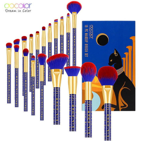19pcs Egypt Makeup Brushes Premium Synthetic Foundation Power Blending Face Powder Eyeshadow Bastet Cat Make Up Brushes - Vimost Shop