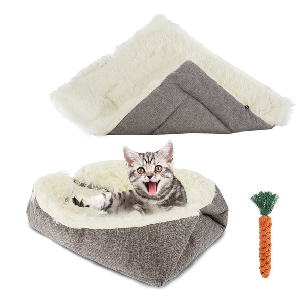 2 In 1 Cat Cushion Bed with Carrot Teeth Cleaning Toy Super Soft Puppy Kitten Sleeping Mat Foldable Basket Carrier for Pets - Vimost Shop