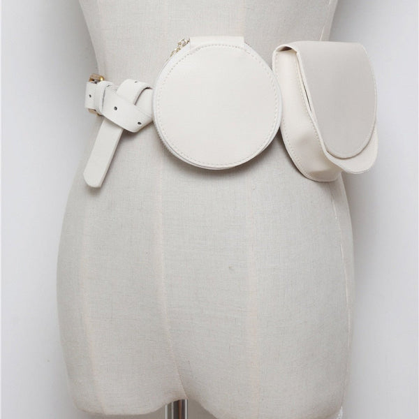 2 pcs/set Women Solid Fanny Pack Ladies New Fashion Waist Belt Bag Mini Disco Waist Bag Leather Small Shoulder Bags - Vimost Shop