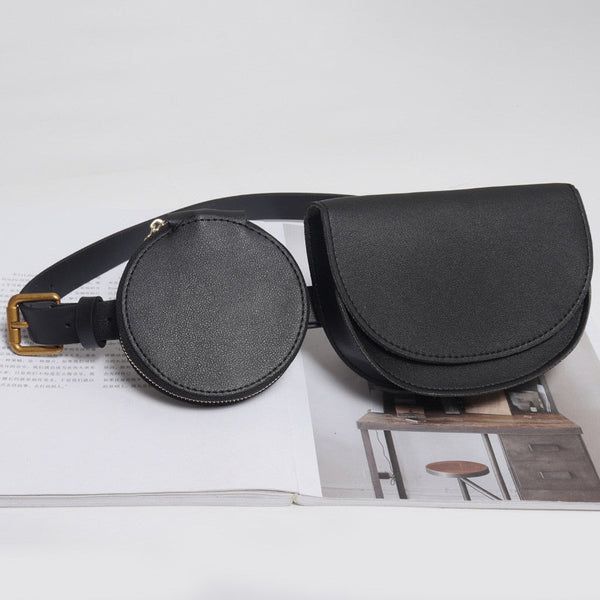2 pcs/set Women Solid Fanny Pack Ladies New Fashion Waist Belt Bag Mini Disco Waist Bag Leather Small Shoulder Bags - Vimost Shop