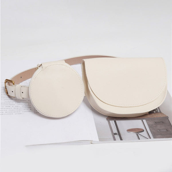 2 pcs/set Women Solid Fanny Pack Ladies New Fashion Waist Belt Bag Mini Disco Waist Bag Leather Small Shoulder Bags - Vimost Shop