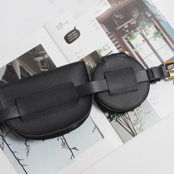 2 pcs/set Women Solid Fanny Pack Ladies New Fashion Waist Belt Bag Mini Disco Waist Bag Leather Small Shoulder Bags - Vimost Shop