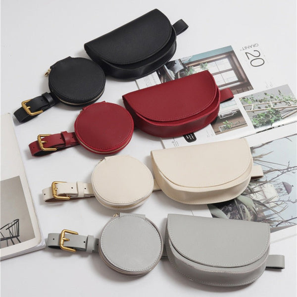 2 pcs/set Women Solid Fanny Pack Ladies New Fashion Waist Belt Bag Mini Disco Waist Bag Leather Small Shoulder Bags - Vimost Shop