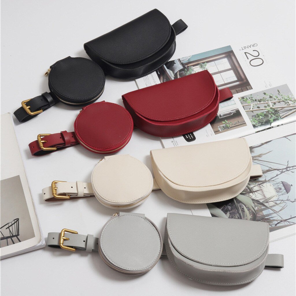 2 pcs/set Women Solid Fanny Pack Ladies New Fashion Waist Belt Bag Mini Disco Waist Bag Leather Small Shoulder Bags - Vimost Shop