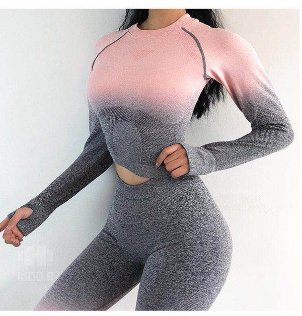 2 piece gym set women ombre seamless workout set yoga - Vimost Shop