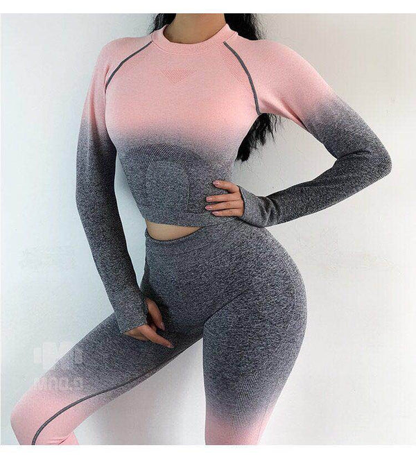 2 piece gym set women ombre seamless workout set yoga - Vimost Shop