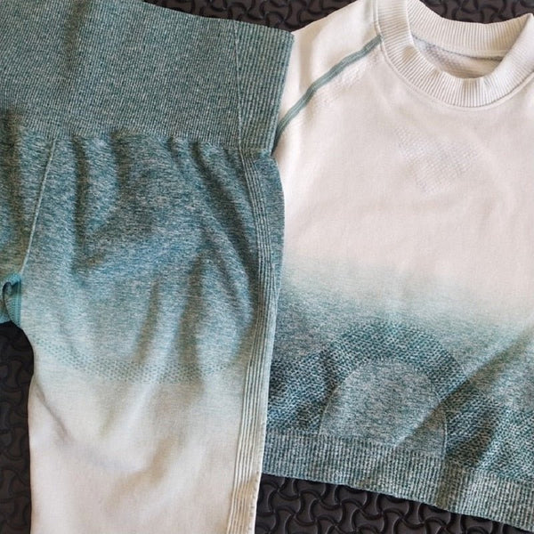 2 piece gym set women ombre seamless workout set yoga - Vimost Shop