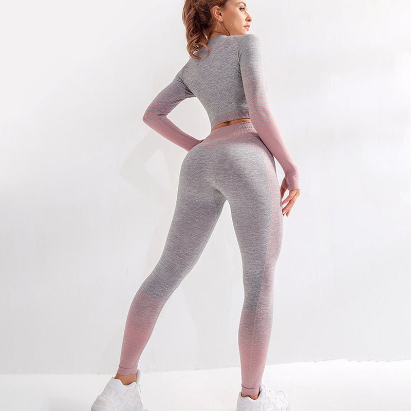 2 piece long sleeve workout set women yoga clothes strength active wear - Vimost Shop