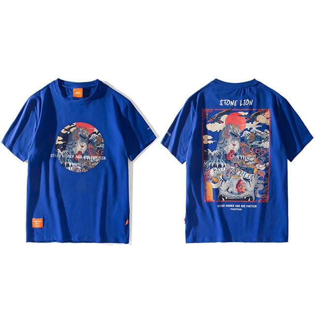 Harajuku T Shirt Men Hip Hop T-Shirt Stone Lion Chinese Streetwear Summer Tshirts Short Sleeve Cotton Tops Tees Hipster New | Vimost Shop.
