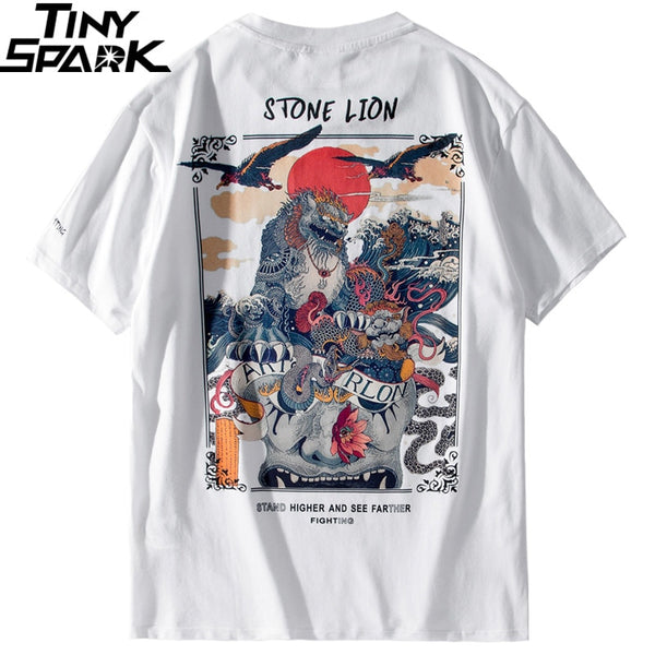 Harajuku T Shirt Men Hip Hop T-Shirt Stone Lion Chinese Streetwear Summer Tshirts Short Sleeve Cotton Tops Tees Hipster New | Vimost Shop.