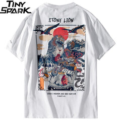 Harajuku T Shirt Men Hip Hop T-Shirt Stone Lion Chinese Streetwear Summer Tshirts Short Sleeve Cotton Tops Tees Hipster New