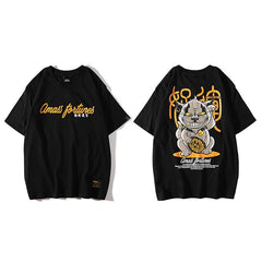 Hip Hop T Shirt Funny Evil Furtune Cat Print T-shirts Men Harajuku Streetwear Summer Tshirt Cotton Short Sleeve Tops Tees