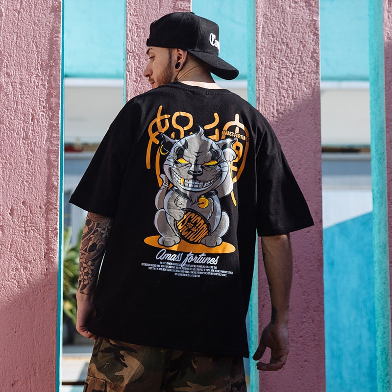 Hip Hop T Shirt Funny Evil Furtune Cat Print T-shirts Men Harajuku Streetwear Summer Tshirt Cotton Short Sleeve Tops Tees | Vimost Shop.