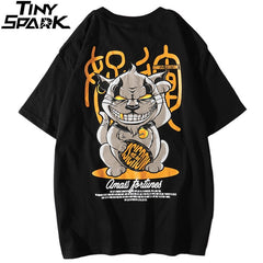 Hip Hop T Shirt Funny Evil Furtune Cat Print T-shirts Men Harajuku Streetwear Summer Tshirt Cotton Short Sleeve Tops Tees