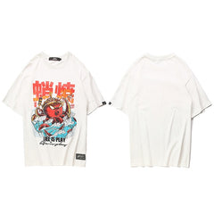 Hip Hop T Shirt Streetwear Oversized Funny Octopus Men Harajuku T-Shirt Japanese Style Summer Tops Tees Cotton Tshirt Black