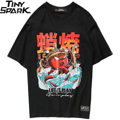 Hip Hop T Shirt Streetwear Oversized Funny Octopus Men Harajuku T-Shirt Japanese Style Summer Tops Tees Cotton Tshirt Black