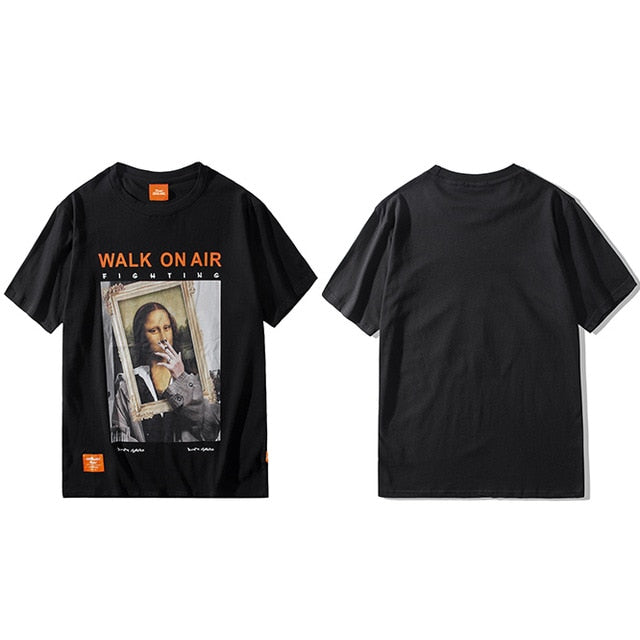 Men Hip Hop T Shirt Funny Smoking Mona Lisa T-Shirt Streetwear Summer Tshirts Short Sleeve Cotton Tops Tees Street Wear | Vimost Shop.