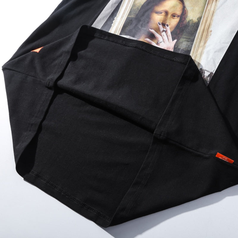 Men Hip Hop T Shirt Funny Smoking Mona Lisa T-Shirt Streetwear Summer Tshirts Short Sleeve Cotton Tops Tees Street Wear | Vimost Shop.