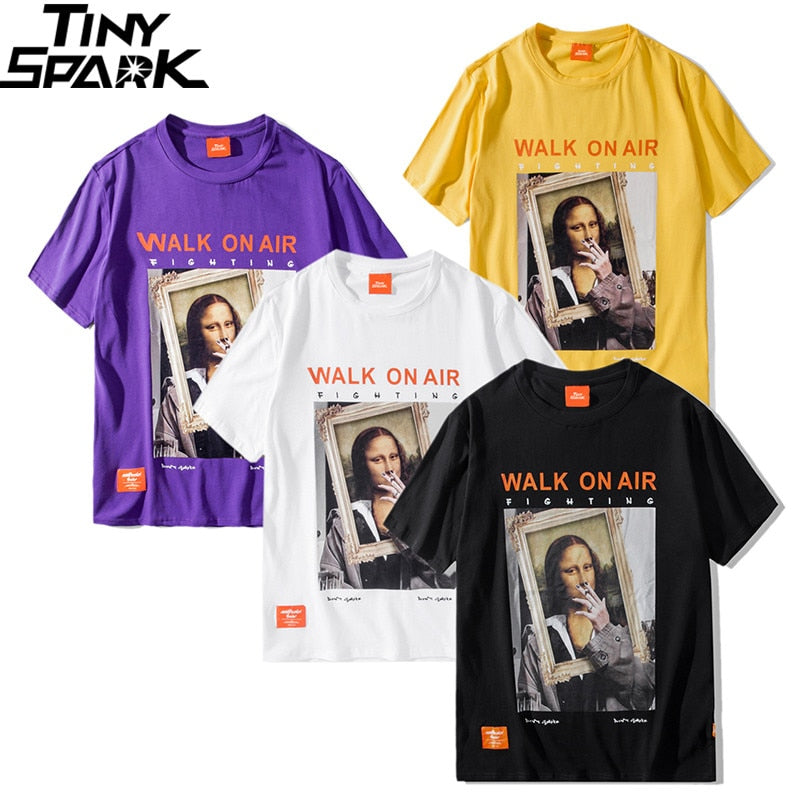 Men Hip Hop T Shirt Funny Smoking Mona Lisa T-Shirt Streetwear Summer Tshirts Short Sleeve Cotton Tops Tees Street Wear | Vimost Shop.