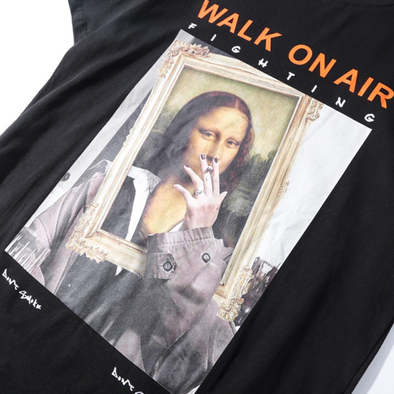 Men Hip Hop T Shirt Funny Smoking Mona Lisa T-Shirt Streetwear Summer Tshirts Short Sleeve Cotton Tops Tees Street Wear | Vimost Shop.
