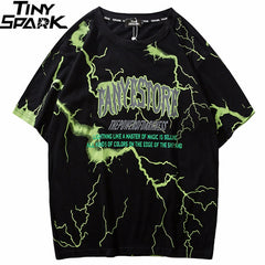 Mens Hip Hop Dark Lightning Tshirt Streetwear Summer Cotton Harajuku T-Shirts Short Sleeve Tops Tees Street Wear