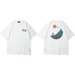 Great Wave T Shirts Hip Hop Mens Streetwear Harajuku Japanse Wave Tshirt Summer Short Sleeve T-Shirt Cotton Tops Tees Black