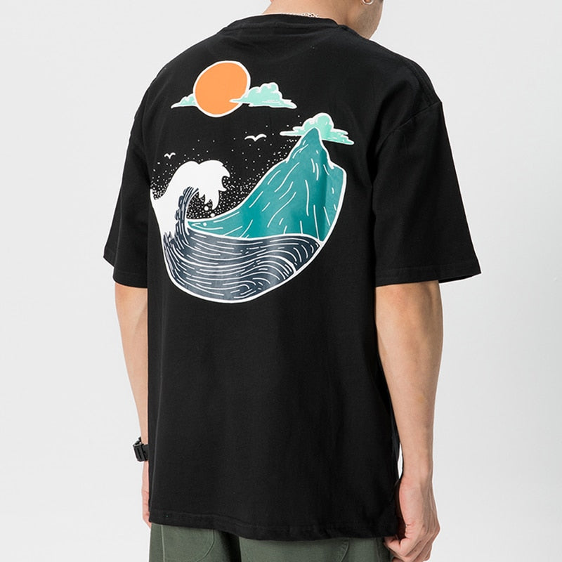 Great Wave T Shirts Hip Hop Mens Streetwear Harajuku Japanse Wave Tshirt Summer Short Sleeve T-Shirt Cotton Tops Tees Black | Vimost Shop.