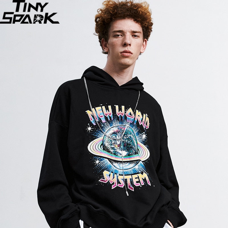 Hip Hop Streetwear Hoodies Sweatshirt New World Print Men Harajuku Pullover Hoodie Cotton Autumn Loose Sweat Shirt Black | Vimost Shop.