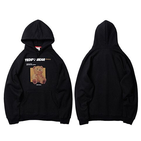 Hoodies Sweatshirt Bear Print Men Hip Hop Streetwear Winter Fleece Cotton Pullover Black Retro Hoodie Autumn Sweat Shirt | Vimost Shop.