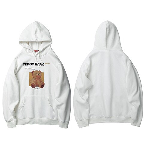 Hoodies Sweatshirt Bear Print Men Hip Hop Streetwear Winter Fleece Cotton Pullover Black Retro Hoodie Autumn Sweat Shirt | Vimost Shop.