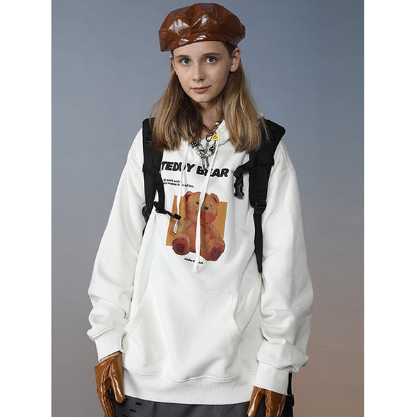 Hoodies Sweatshirt Bear Print Men Hip Hop Streetwear Winter Fleece Cotton Pullover Black Retro Hoodie Autumn Sweat Shirt | Vimost Shop.