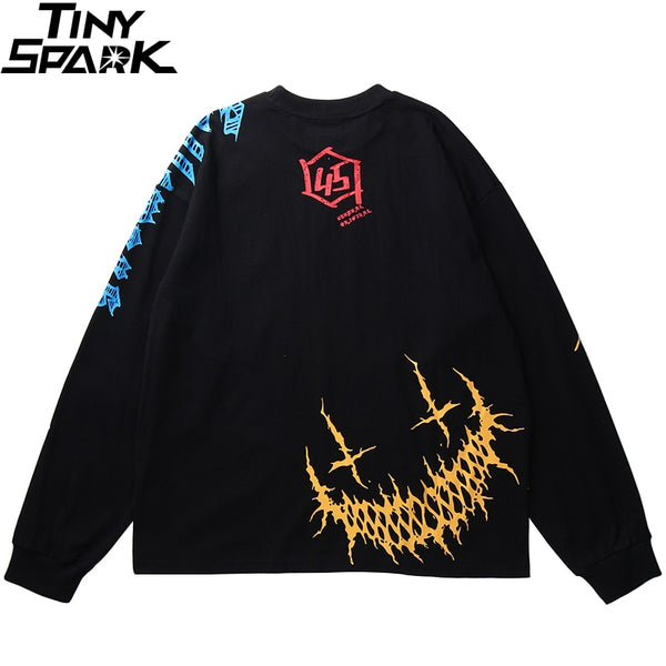 Men Graffiti T Shirt Hip Hop Oversize Streetwear Long Sleeve Harajuku Tshirt Spring HipHop Loose T-shirt Cotton Tops Tees | Vimost Shop.