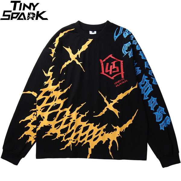 Men Graffiti T Shirt Hip Hop Oversize Streetwear Long Sleeve Harajuku Tshirt Spring HipHop Loose T-shirt Cotton Tops Tees | Vimost Shop.