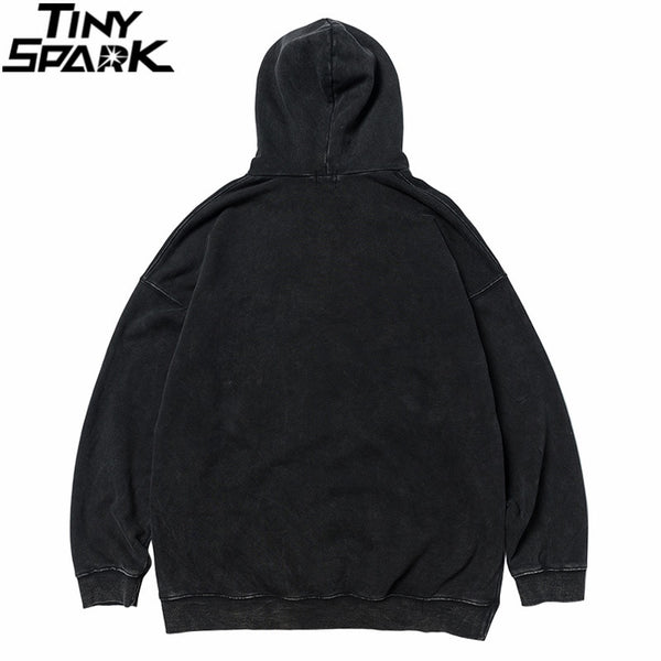 Men Hip Hop Hoodie Sweatshirt Lightning Butterfly Streetwear Hoodie Retro Vintage Washed Black Hooded Pullover Harajuku | Vimost Shop.