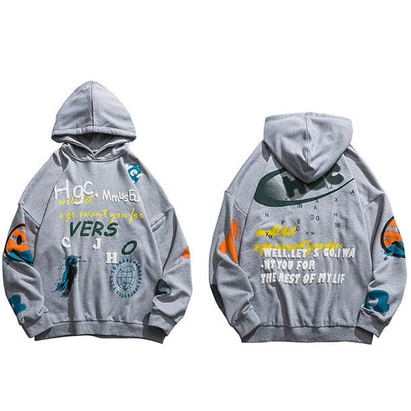 Men Hip Hop Hoodie Sweatshirt Streetwear Harajuku Graffiti Hoodie Pullover Face HipHop Loose Hoodie Skateboard Autumn | Vimost Shop.