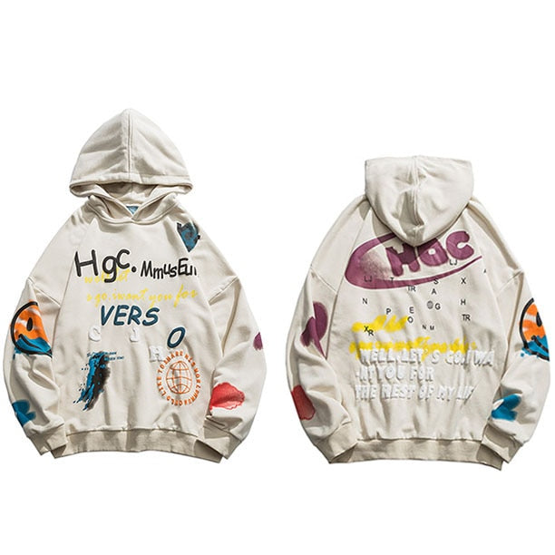 Men Hip Hop Hoodie Sweatshirt Streetwear Harajuku Graffiti Hoodie Pullover Face HipHop Loose Hoodie Skateboard Autumn | Vimost Shop.