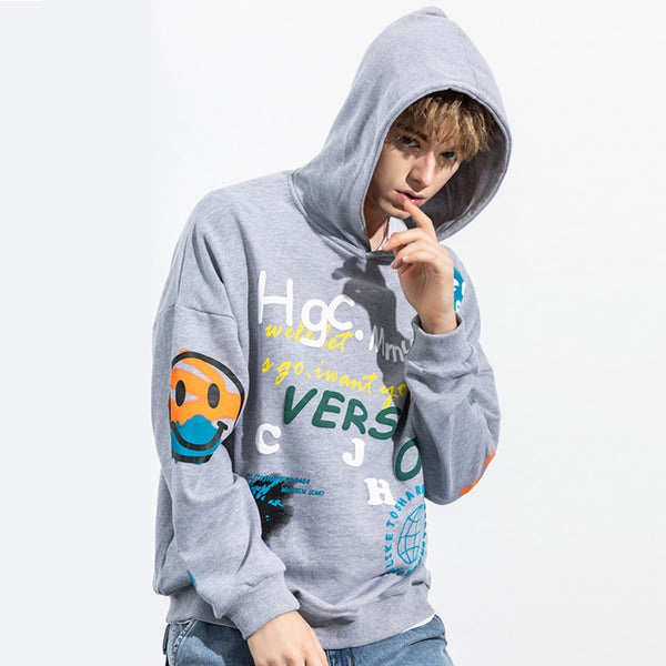 Men Hip Hop Hoodie Sweatshirt Streetwear Harajuku Graffiti Hoodie Pullover Face HipHop Loose Hoodie Skateboard Autumn | Vimost Shop.