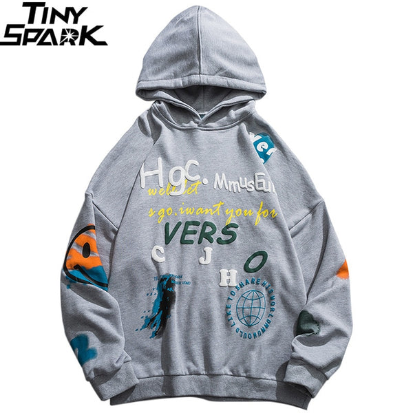Men Hip Hop Hoodie Sweatshirt Streetwear Harajuku Graffiti Hoodie Pullover Face HipHop Loose Hoodie Skateboard Autumn | Vimost Shop.