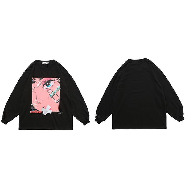 Men Hip Hop Oversized T Shirt Long Sleeve Streetwear Japanese Anime Girl Tshirt Harajuku Cartoon Tops Tees Cotton Loose | Vimost Shop.