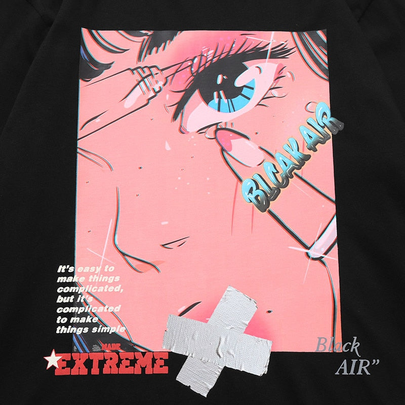 Men Hip Hop Oversized T Shirt Long Sleeve Streetwear Japanese Anime Girl Tshirt Harajuku Cartoon Tops Tees Cotton Loose | Vimost Shop.