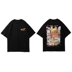 Men Hip Hop T Shirt Hamburger Monster Attack Japanese Harajuku Funny T-Shirt Streetwear Summer Tshirt Cotton Tops Tees New