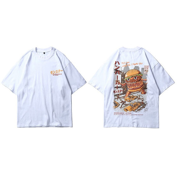 Men Hip Hop T Shirt Hamburger Monster Attack Japanese Harajuku Funny T-Shirt Streetwear Summer Tshirt Cotton Tops Tees New | Vimost Shop.