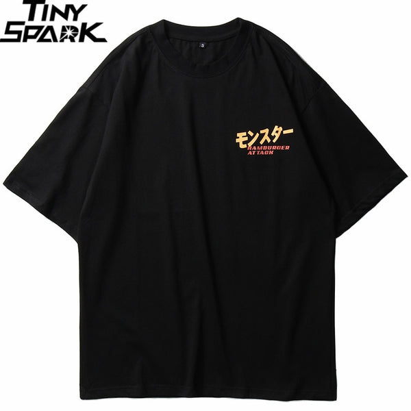 Men Hip Hop T Shirt Hamburger Monster Attack Japanese Harajuku Funny T-Shirt Streetwear Summer Tshirt Cotton Tops Tees New | Vimost Shop.