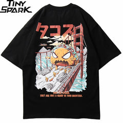 Men Hip Hop T Shirt Harajuku Japanese Monster Attack Funny T-Shirt Streetwear HipHop Cartoon Tshirt Summer Tops Tees Cotton