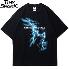 Men Hip Hop T Shirt Lightning Skull Moon Streetwear T-Shirt Oversize Hiphop Loose Tshirts Summer Short Sleeve Tees Cotton