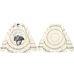 Men Hip Hop T Shirt Streetwear Angry Dog Print Harajuku Tshirt Loose HipHop Oversize T-shirt Long Sleeve Tops Tees Cotton
