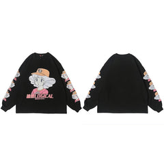 Men Hip Hop T Shirt Streetwear Cartoon Girl Print Harajuku Tshirt HipHop Oversize T-shirt Anime Cotton Tops Tee Long Sleeve