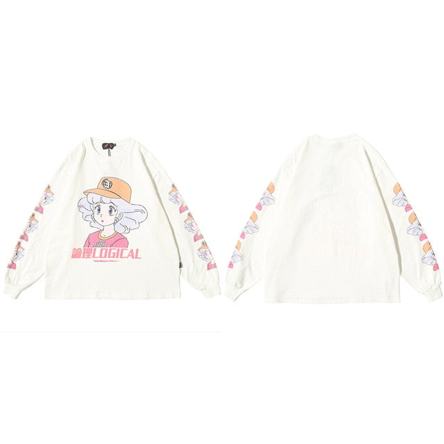 Men Hip Hop T Shirt Streetwear Cartoon Girl Print Harajuku Tshirt HipHop Oversize T-shirt Anime Cotton Tops Tee Long Sleeve | Vimost Shop.